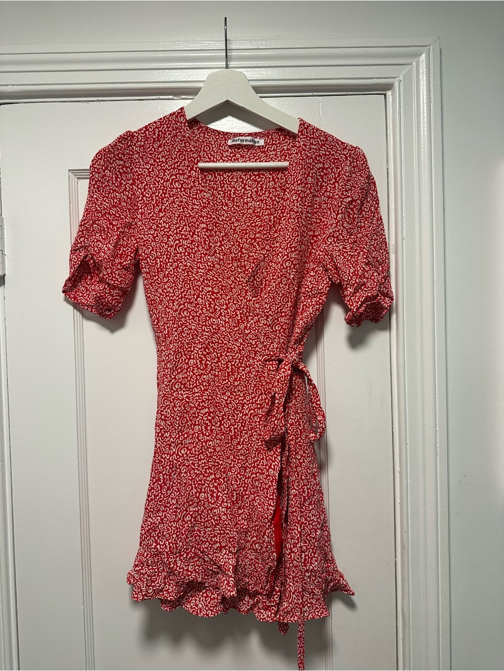 Reformation Red and White Wrap Mini Dress